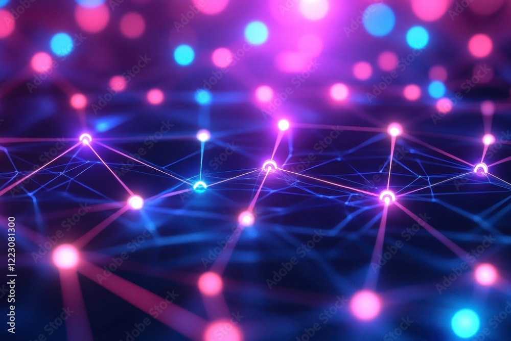 Fototapeta premium Abstract Network Connection with Colorful Lights and Digital Flare