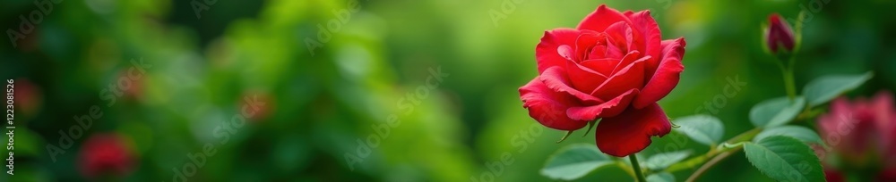 lush green foliage surround blooming red rose, nature, garden lush green foliage surround blooming red rose, nature, garden