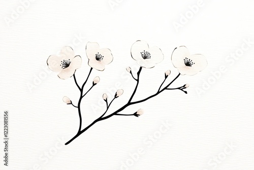 Delicate watercolor illustration of blooming flowers on a white background, showcasing nature's beauty