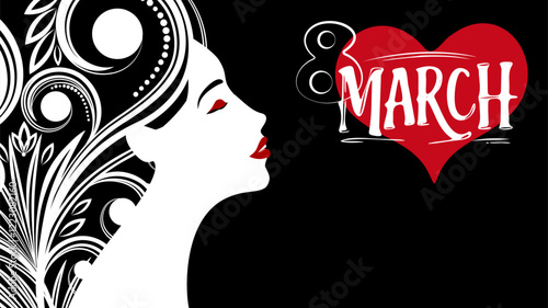 Beautiful woman with flowing hair. Women's Day greeting postcard, ad, beauty salon poser, leaflets and flyers, with space for text