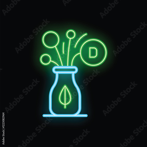 Neon sign of plant growing with vitamin d supplement indicating plant based source of vitamin d