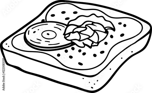 Hand Drawn Vector Illustration of Avocado Toast with Egg on Bread