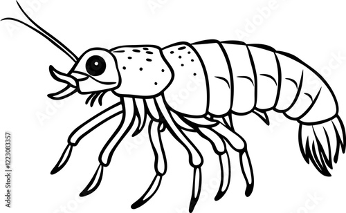 Black and White Line Art of Krill Vector Illustration