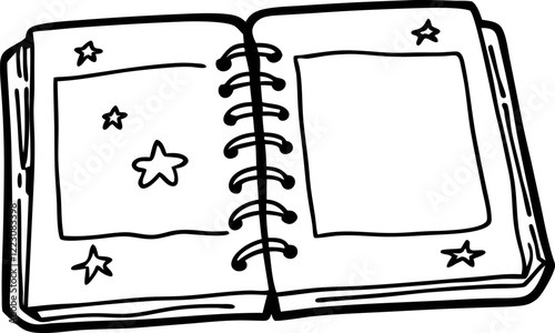 Doodle Style Spiral Notebook with Star Decorations Simple Hand Drawn Illustration
