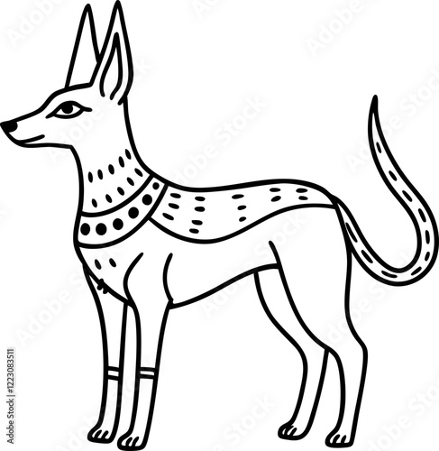 Ancient Egyptian Anubis Dog Illustration in Black and White Vector Art