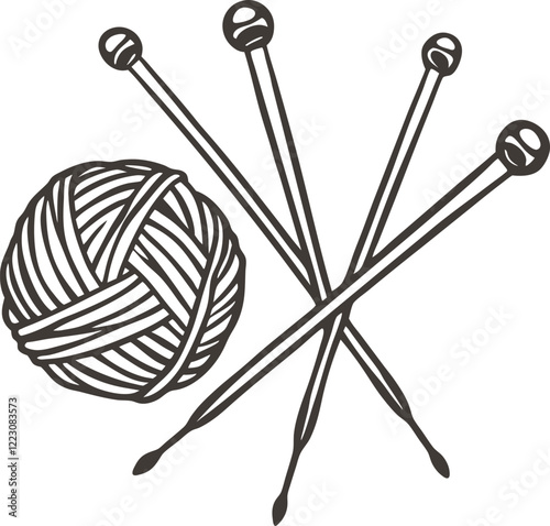 Knitting Essentials Yarn Ball and Needles Vector Illustration