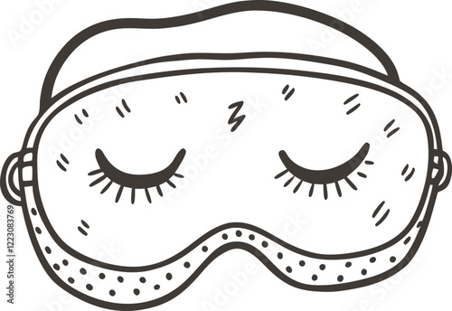 Hand Drawn Sleep Mask with Closed Eyes Vector Illustration