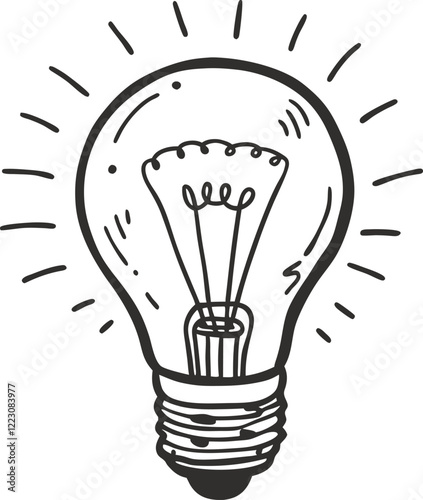 Hand Drawn Light Bulb Illustration Vintage Style Idea Symbol in Black and White