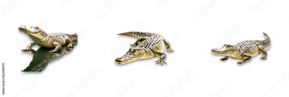 Obraz premium Crocodiles isolated on a transparent background, showcasing their unique features