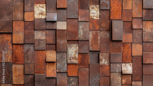 Representations of Rust Concept, Close up of textured corten steel facade with rusted colors and patterns