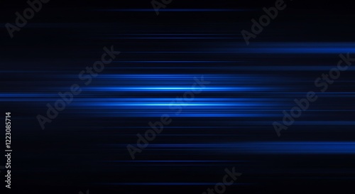Abstract Blue Gradient Light Streaks on Black Background – Glowing Motion Effect with Horizontal Lines