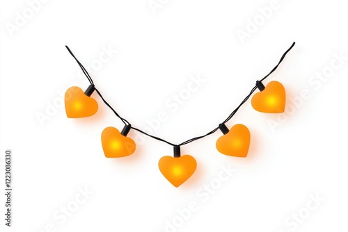 String of glowing orange heart-shaped lights on a black wire, creating a warm ambiance for celebrations