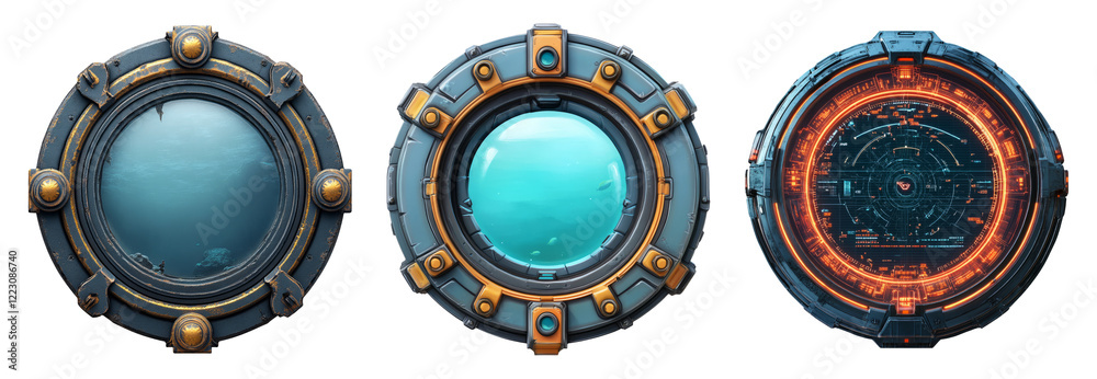 Futuristic Digital Interface Panels with Transparent Background Design Futuristic Digital Interface Panels with Transparent Background Design