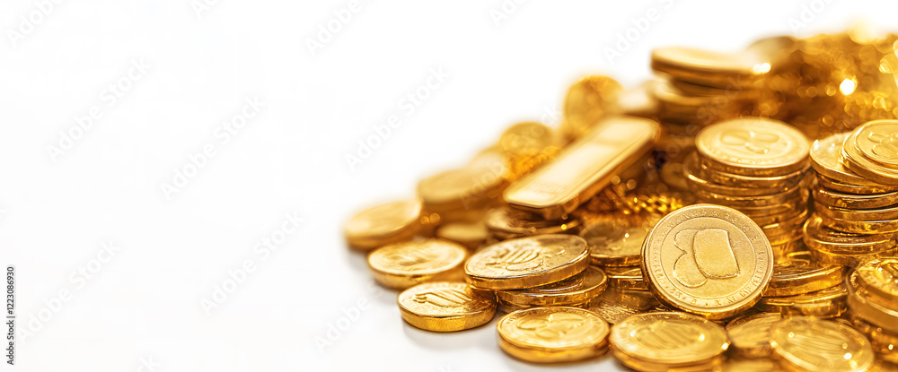 Pile of Shiny Gold Coins on White Background Pile of Shiny Gold Coins on White Background