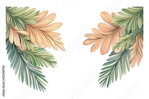 Vibrant foliage design featuring lush green and warm orange leaves in a decorative layout