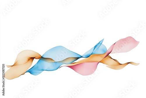 Abstract flowing ribbons in soft pastel colors creating a dynamic visual effect on a white background