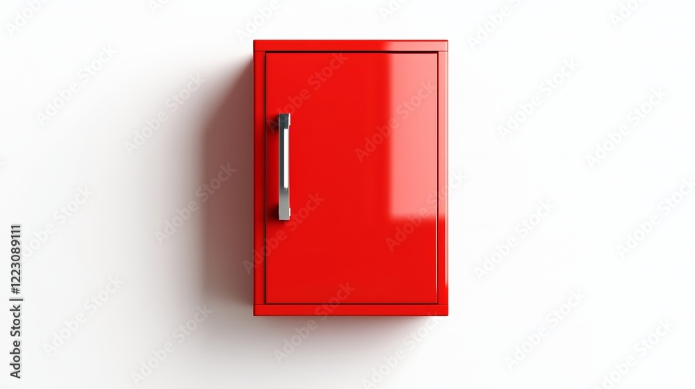 Fire hose building industrial. A bright red cabinet with a sleek design and a metallic handle, displayed against a white background, adds a pop of color to any space. Fire hose building industrial. A bright red cabinet with a sleek design and a metallic handle, displayed against a white background, adds a pop of color to any space.