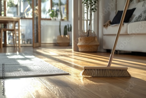 Wallpaper Mural Sweeping the floor with a broom, wooden floor visible Torontodigital.ca