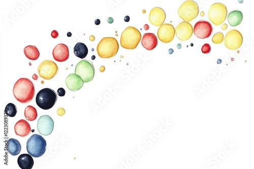 Colorful watercolor droplets in a dynamic arrangement, showcasing vibrant hues and artistic flair