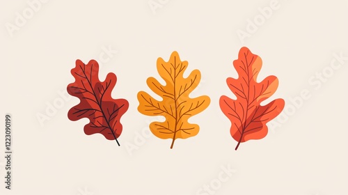 Fototapeta Naklejka Na Ścianę i Meble -  Vibrant Autumn Oak Leaves Color Icon Symbolizing Fall Season - Cartoon Style