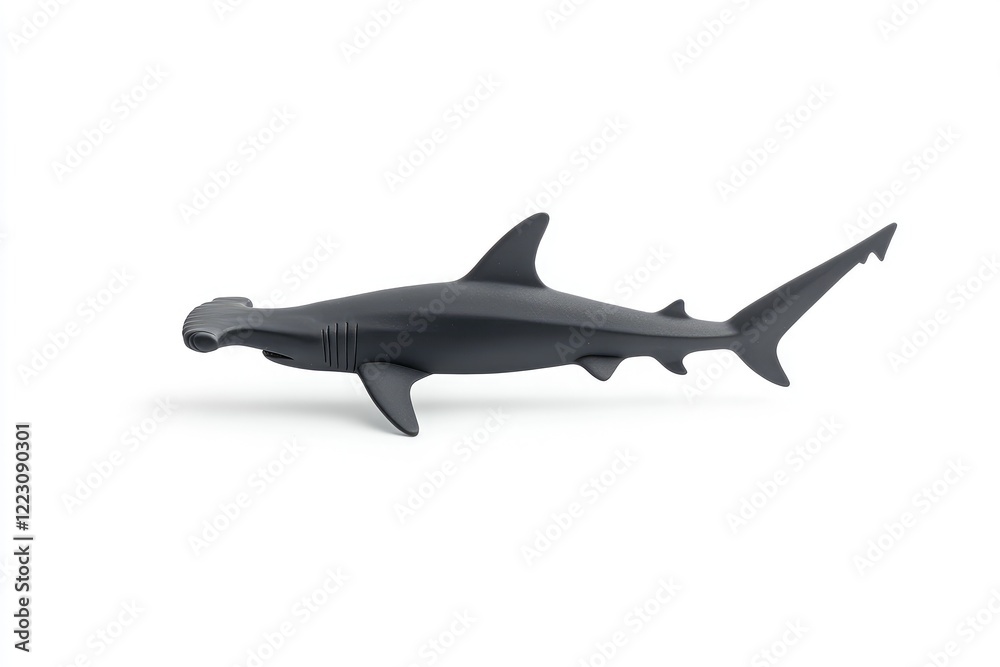 Realistic black hammerhead shark model on a plain background, ideal for educational and decorative use Realistic black hammerhead shark model on a plain background, ideal for educational and decorative use