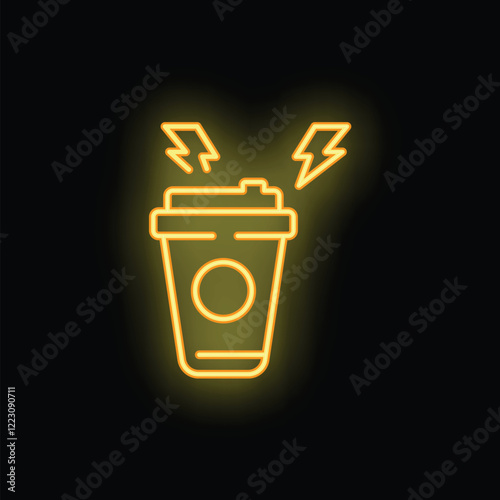 Neon sign depicting a coffee cup with lightning bolts, representing the energizing effect of caffeine