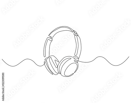Continuous one line drawing of headphone. One line drawing illustration of headphone. Musical earphone concept line art. Editable outline