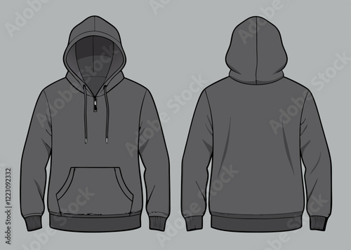 Gray Hoodie Sweatshirt Minimalist Design with Drawstring Hood and Kangaroo Pocket