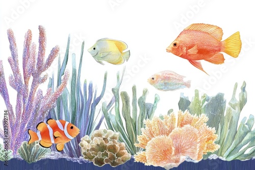 Vibrant Underwater Scene Featuring Colorful Fish Amongst Coral Reefs in a Marine Environment