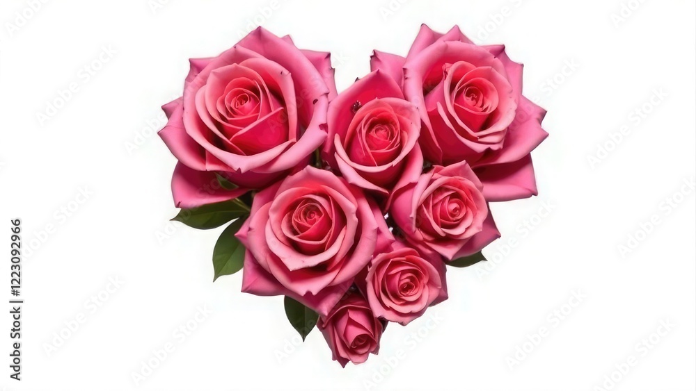 Obraz premium Heart of pink roses on white background. Valentine's day, women's day, mother's day, greeting card design, flower gifts, space for text, holiday card, banner, poster, florist services, love concept