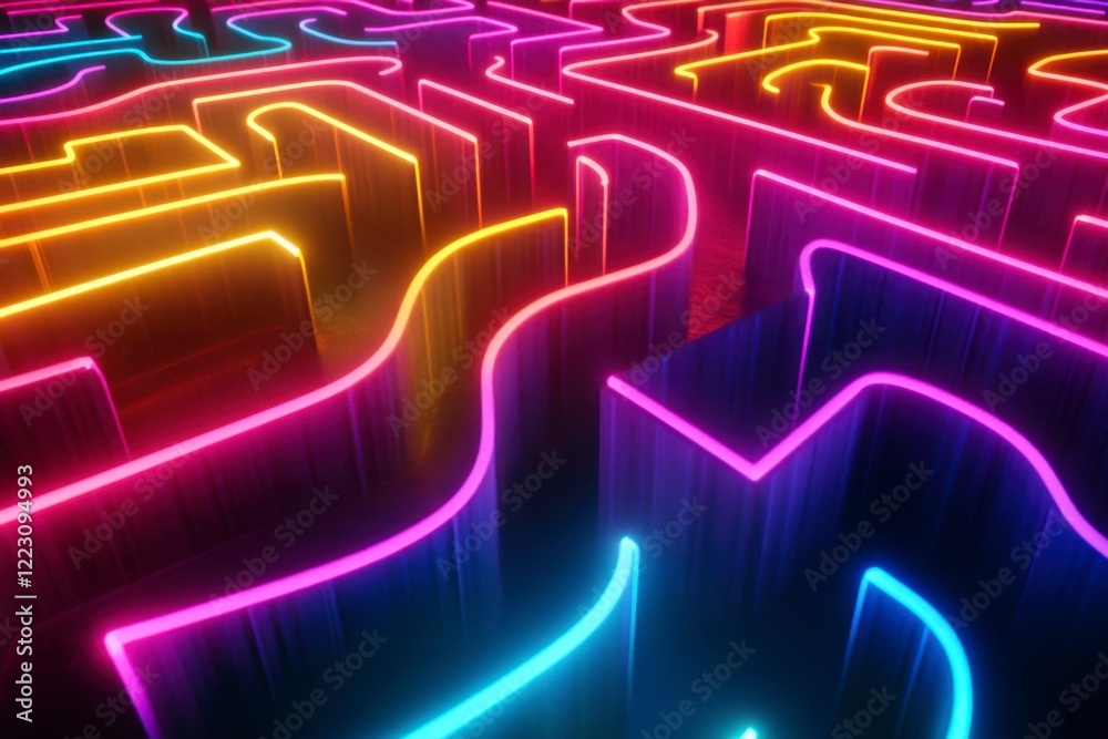 Obraz premium Colorful Neon Maze Design with Bright Lighting and Abstract Shapes