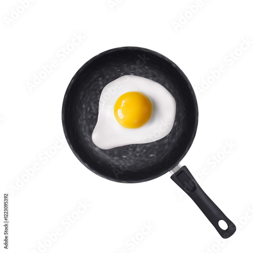 3d frying pan and fried eggs on white background