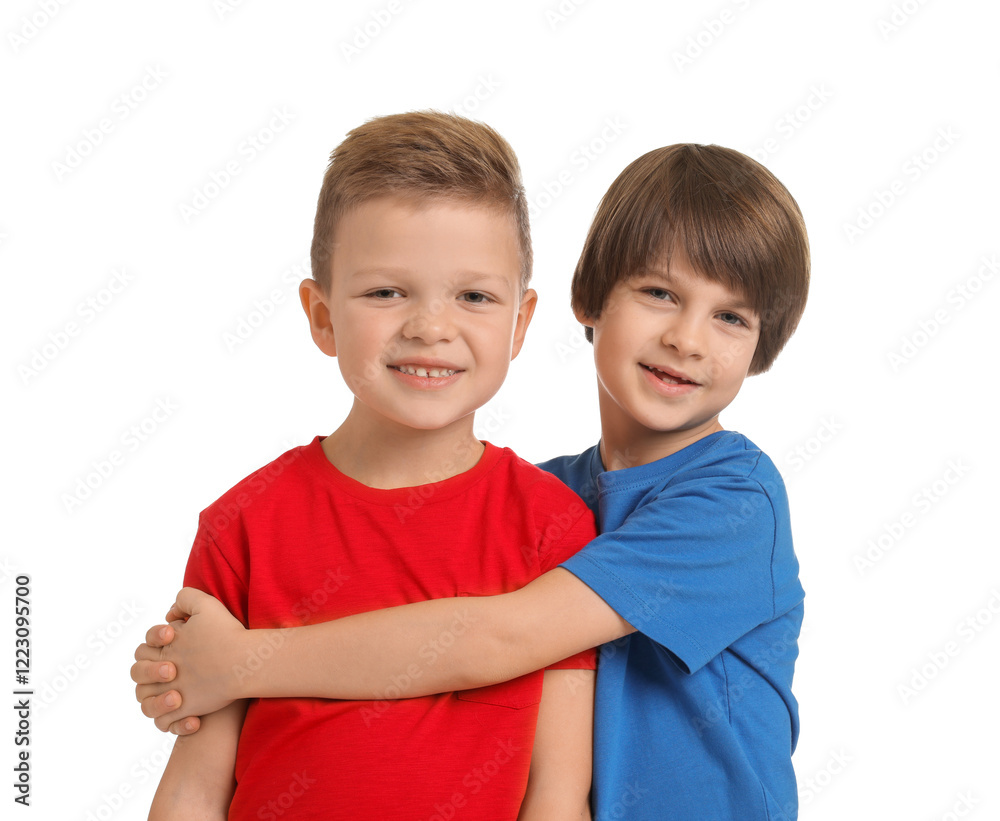 Portrait of cute brothers on white background Portrait of cute brothers on white background