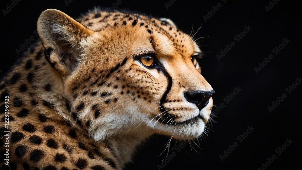Close-up profile of a cheetah, showcasing its distinctive spotted fur, Close-up profile of a cheetah, showcasing its distinctive spotted fur,