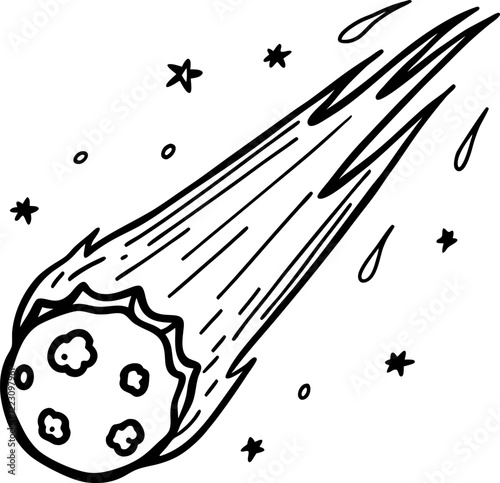 Hand Drawn Meteor Illustration with Stars and Comet Trail photo