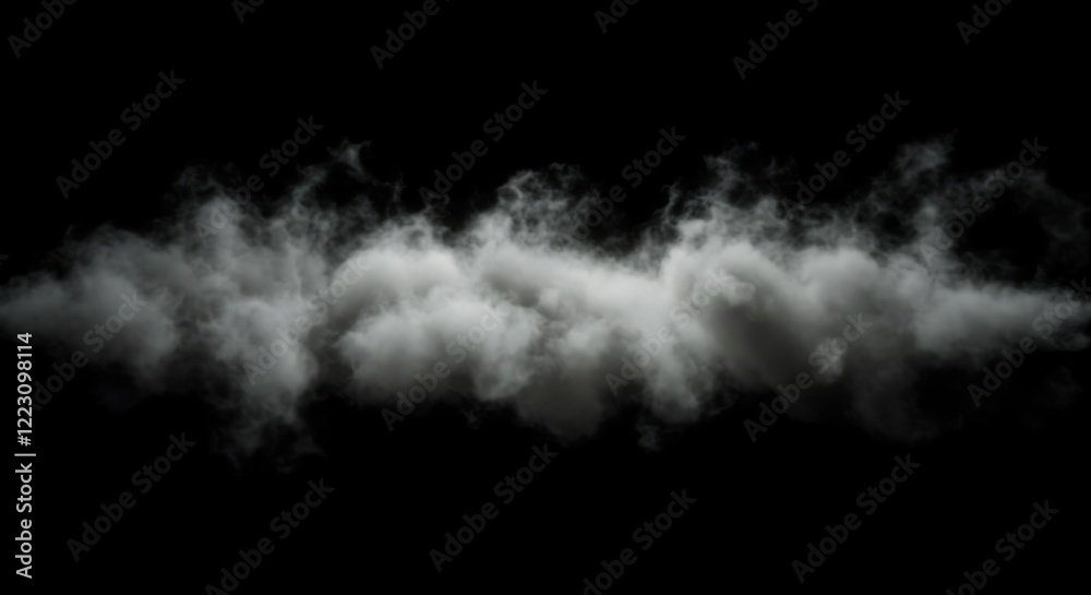 Wide design of set of smoke or steam clouds over black background

