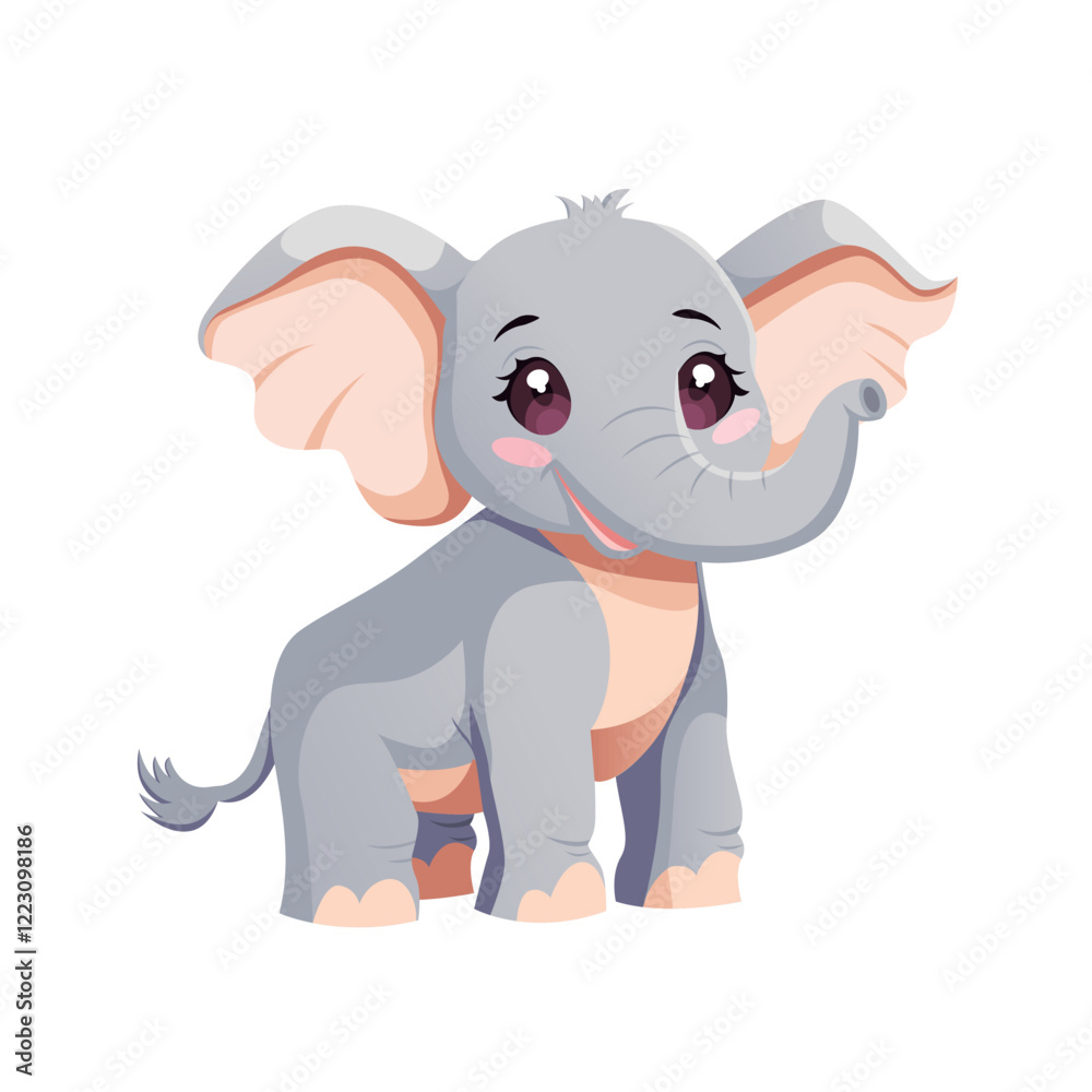 Naklejka premium Children cute animals. Elephant character on white. Vector Illustration.