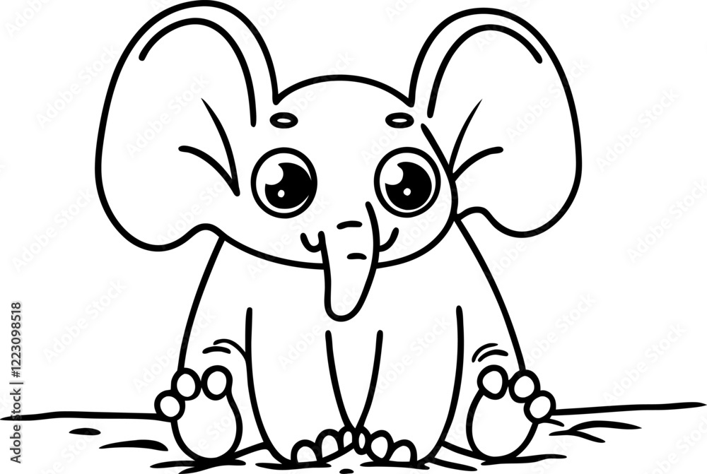 Obraz premium Adorable Baby Elephant with Big Eyes and Floppy Ears in Black and White Illustration