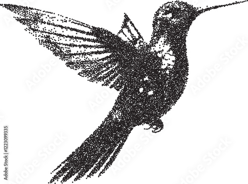 Hummingbird vintage y2k stipple art, bird halftone stipple brutalist retro vector png with transparent background, nectar 2000s aesthetic photocopy effect tattoo