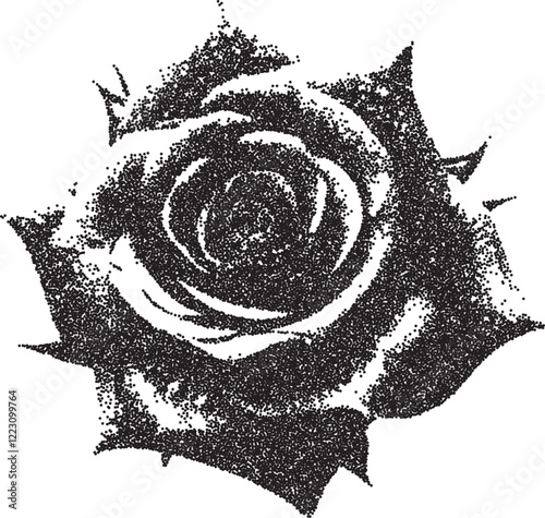 Rose vintage y2k stipple art, skull halftone stipple brutalist retro vector png with transparent background, gothic 2000s aesthetic photocopy effect tattoo