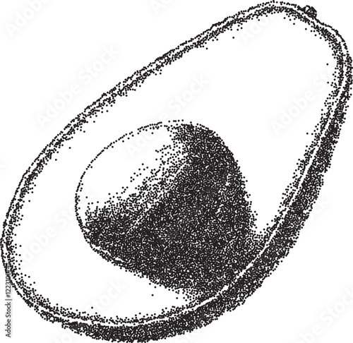 Avocado vintage y2k stipple art, fruit halftone stipple brutalist retro vector png with transparent background, green 2000s aesthetic photocopy effect tattoo