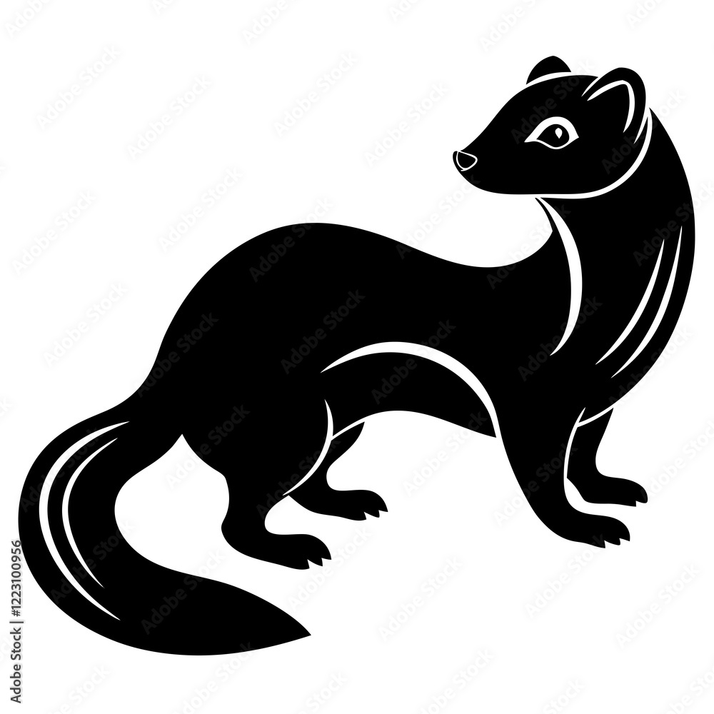 Fototapeta premium Cute Silhouette of a Weasel line art vector cartoon illustration