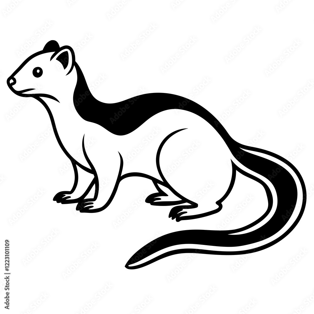 Fototapeta premium Cute Silhouette of a Weasel line art vector cartoon illustration