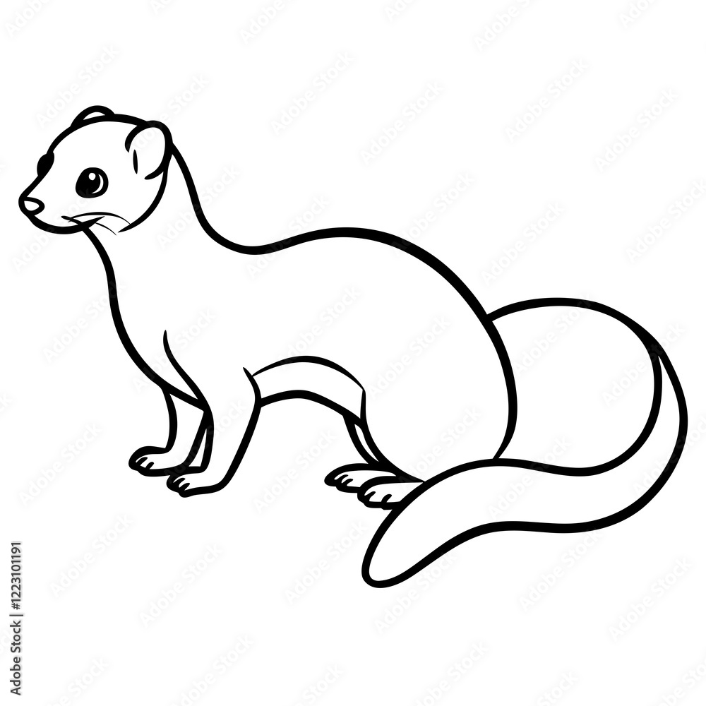 Obraz premium Cute Silhouette of a Weasel line art vector cartoon illustration
