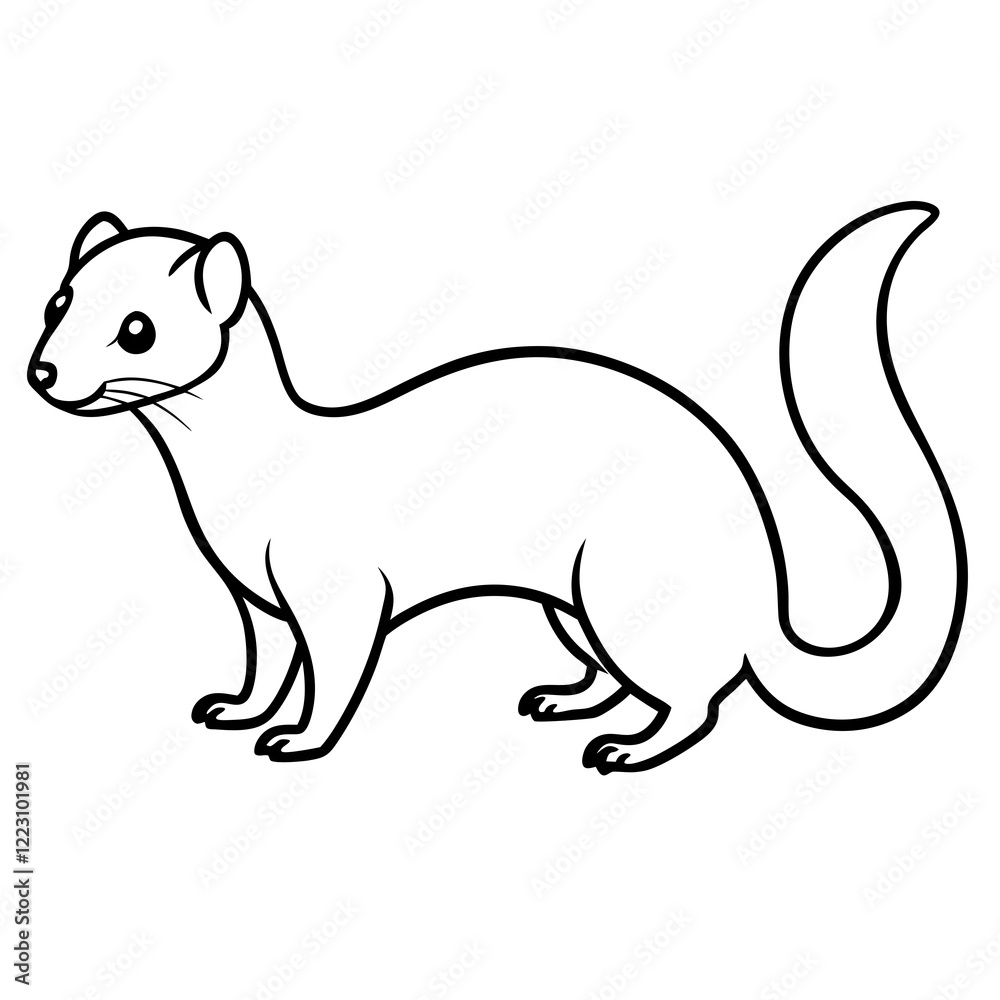 Obraz premium Cute Silhouette of a Weasel line art vector cartoon illustration