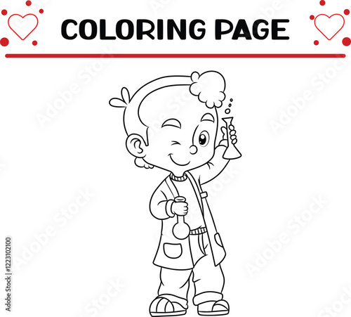 scientist is making liquid coloring page for kids