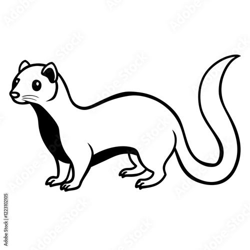 Cute Silhouette of a Weasel line art vector cartoon illustration