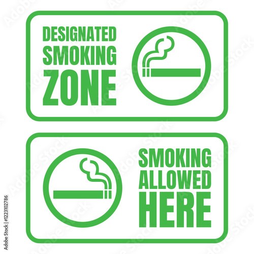 Permitted smoking room sign icon, Smoking area sign illustration, Designated smoking area symbol