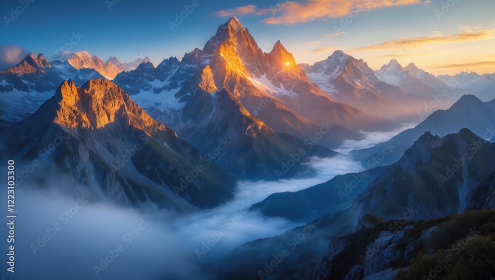 Majestic Mountain Range at Sunrise Majestic Mountain Range at Sunrise
