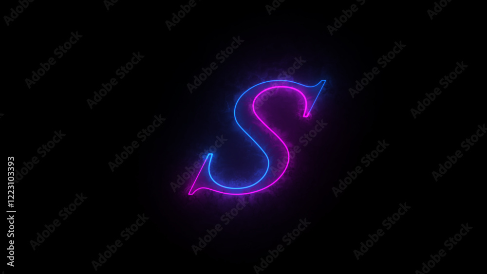 Letters of English alphabet on black background. Bright teal glass letter S in a 3D illustration with a glowing blue color and smooth glassy surface highlights in a libertine font Letters of English alphabet on black background. Bright teal glass letter S in a 3D illustration with a glowing blue color and smooth glassy surface highlights in a libertine font